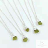 Dainty Natural Raw Peridot Gemstone Pendant, Silver Plated Charms Pendants Necklace, Boho Minimalist Jewelry, Hippie Raw Crystal Necklace
